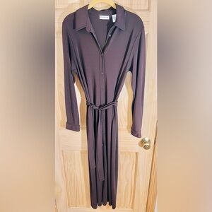 Ann Taylor Brown Shirt Dress Belted Longline‎ Maxi Size 12 Full Length Bu…